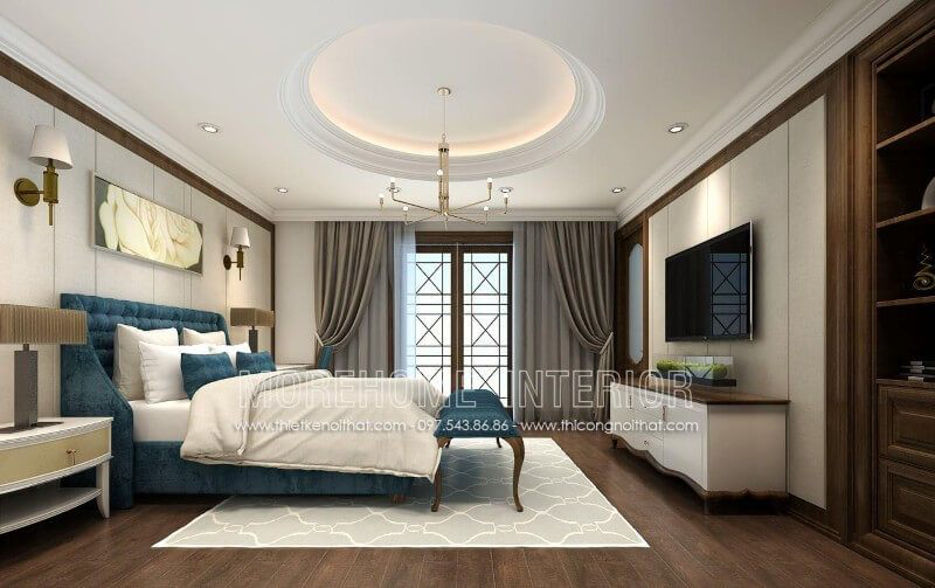 Mẫu giường ngủ bọc nỉ đẹp sang trọng mang phong cách tân cổ điển nhẹ nhàng, ấn tượng và mang sức hút lớn thể hiện được đẳng cấp của chủ nhân ngôi nhà
